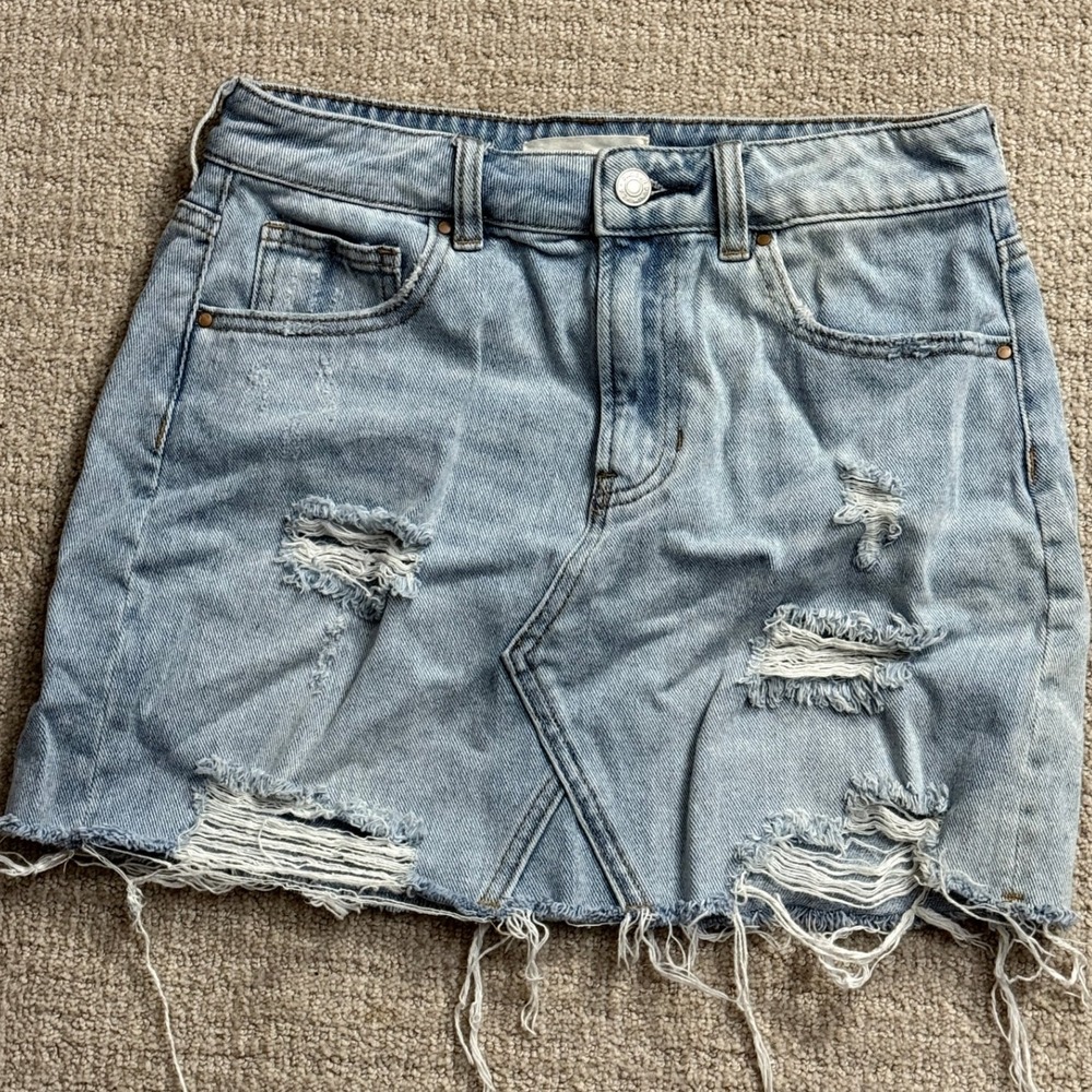 PacSun Light Blue Distressed Denim Mini Skirt